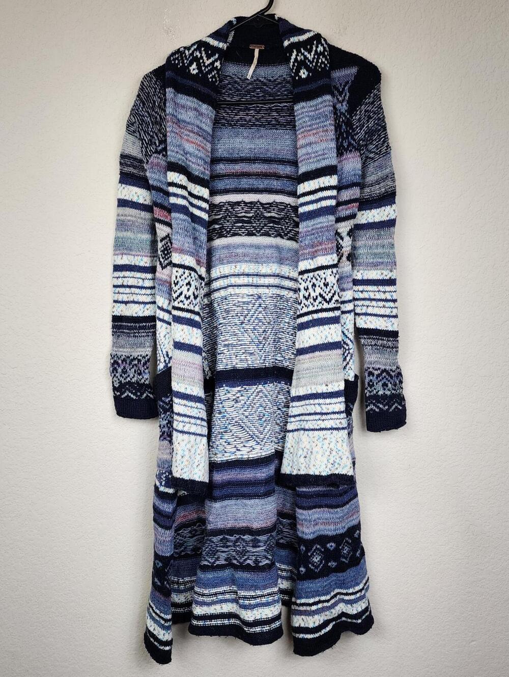 Free People Small Blue Aztec Boho Cardigan Sweater